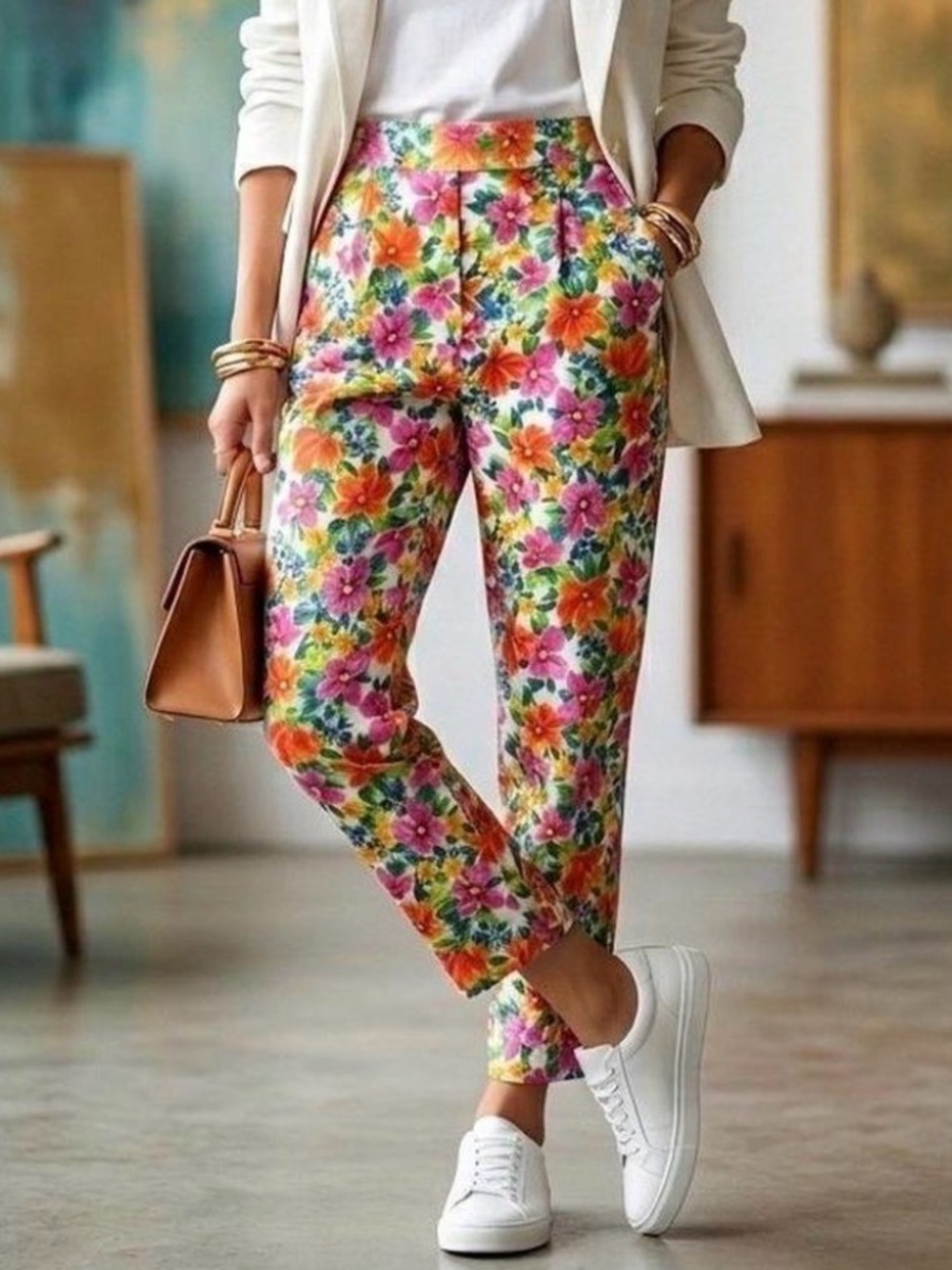 Zara Floral Pleated Trousers Size Small